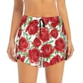 thumbnail image 1 of Running Shorts for Women, Green Leaves Rose Flowers Workout Athletic Shorts with Pockets, Lounge Yoga Shorts Women, 1 of 7