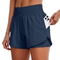 thumbnail image 1 of Running Shorts for Women High Waisted Soft Casual Athletic Workout Flowy Quick Drying 2 in 1 Gym Shorts with Pockets Navy, Size L, 1 of 5