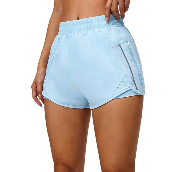 Running Shorts for Women,Quick Dry Athletic Sports Shorts Workout Gym Shorts with Zip Pocket Light Blue S