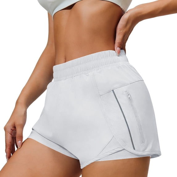 Running Shorts for Women,Quick Dry Athletic Sports Shorts Workout Gym Shorts with Zip Pocket White XL