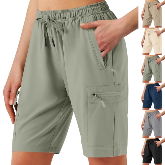 Running Shorts for Women Quick Dry Hiking Cargo Shorts Lightweight Stretch Active Golf Athletic Short Zipper Pockets Army Green XL