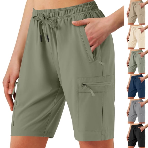 Running Shorts for Women Quick Dry Hiking Cargo Shorts Lightweight Stretch Active Golf Athletic Short Zipper Pockets Dark Green XL