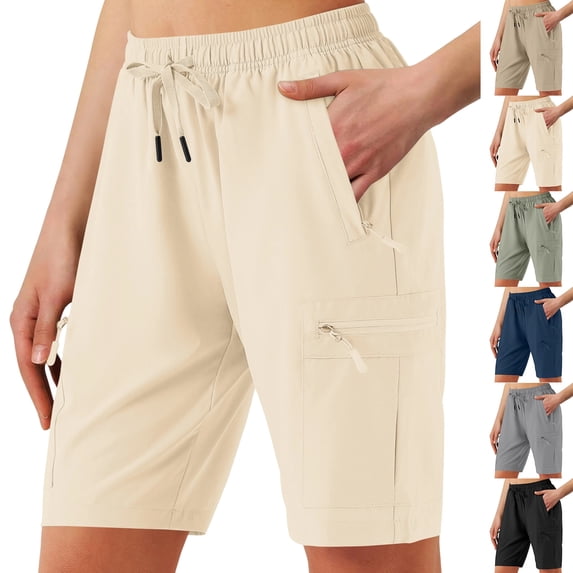 Running Shorts for Women Quick Dry Hiking Cargo Shorts Lightweight Stretch Active Golf Athletic Short Zipper Pockets Khaki XL
