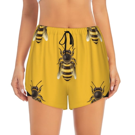 Running Shorts for Women, Realistic Bee cute cool yellow Workout Athletic Shorts with Pockets, Lounge Yoga Shorts Women