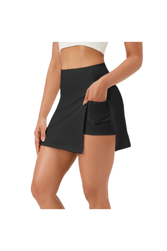 Running Shorts for Women Short Skirt Side Slits Pockets Tennis Skirt Womens Bermuda Shorts,Black,S