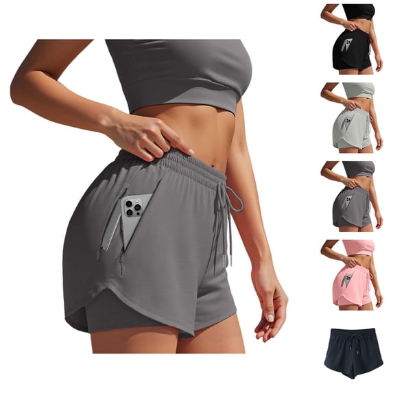 Running Shorts for Women Stretchy Slim Fit Zip Pockets Breathable Yoga Gym Active Sports Workout Athletic Shorts