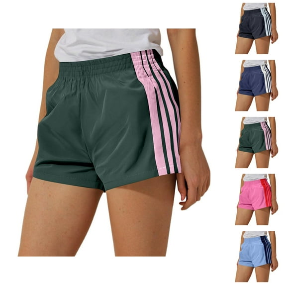 Running Shorts for Women Striped Elastic Waist Stretchy Lightweight Yoga Gym Active Sports Workout Athletic Shorts