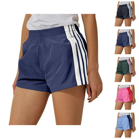 Running Shorts for Women Striped Elastic Waist Stretchy Lightweight Yoga Gym Active Sports Workout Athletic Shorts
