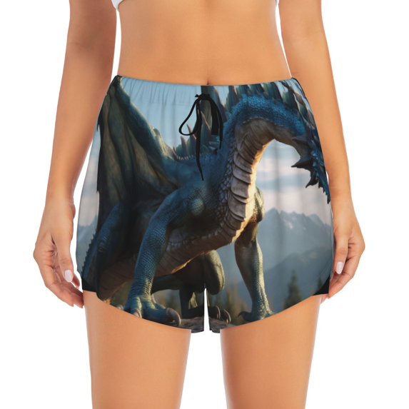 Running Shorts for Women, Wild Blue Cool Dragon Workout Athletic Shorts with Pockets, Lounge Yoga Shorts Women