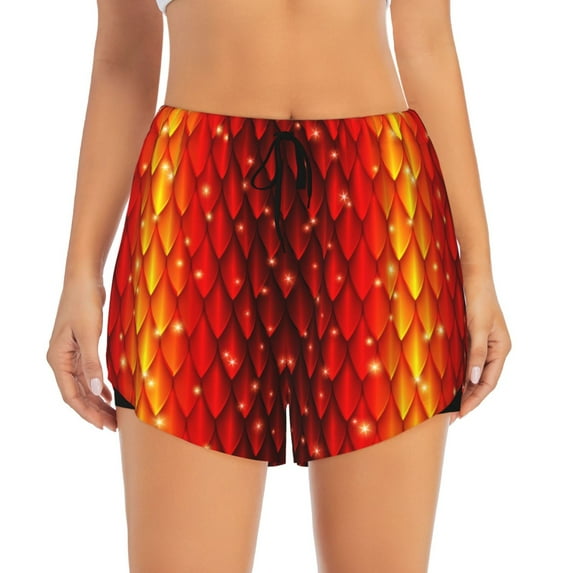 Running Shorts for Women, cool Red Dragon Skin scale Workout Athletic Shorts with Pockets, Lounge Yoga Shorts Women