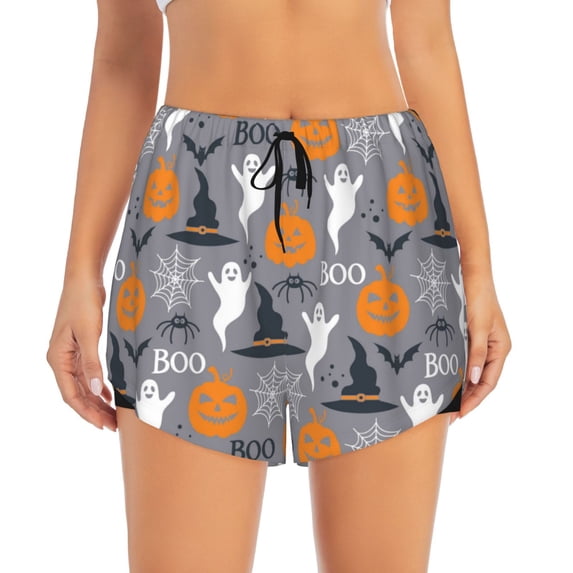 Running Shorts for Women, halloween pumpkin Workout Athletic Shorts with Pockets, Lounge Yoga Shorts Women