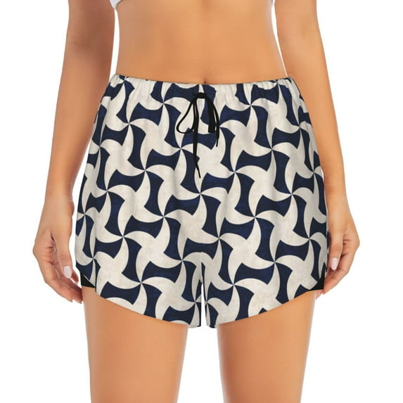 Running Shorts for Women, navy Abstract geometric Workout Athletic Shorts with Pockets, Lounge Yoga Shorts Women