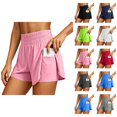 thumbnail image 1 of Running Shorts for Women with Liner 2 in 1 Elastic High Waisted High-Split Summer Athletic Workout Gym Shorts with Pockets, 1 of 9