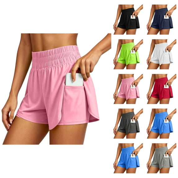 Running Shorts for Women with Liner 2 in 1 Elastic High Waisted High-Split Summer Athletic Workout Gym Shorts with Pockets