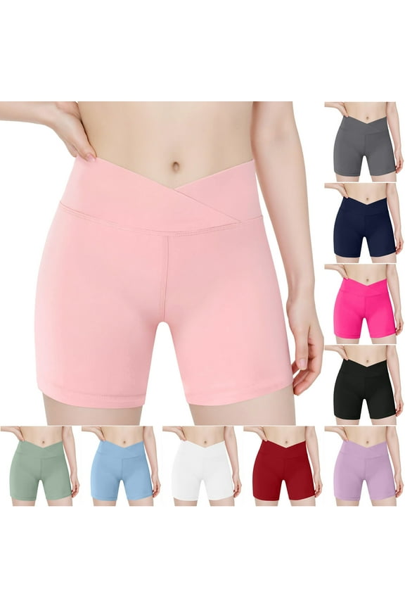 Running Shorts with Bike Liner Girls V Cross Waist Athletic Shorts, Kids Soft Bike Volleyball Yoga Dance Running Cheer Gymnastics Gym Workout Shorts
