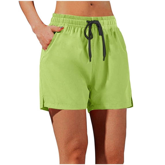 Running Shorts with Zipper Pockets for Women Drawstring Elastic Waist Athletic Workout Yoga Shorts Green XXL