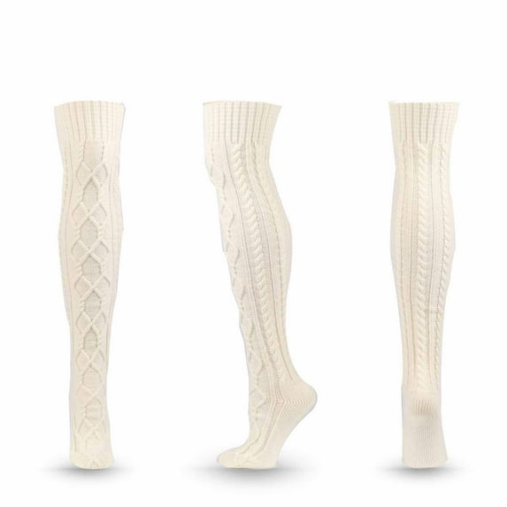 Running Socks Womens Ankle Crew New Fall Winter Women Striped Solid Color Thickening Knit Over-the-Knee Stockings Style B-60 White One Size