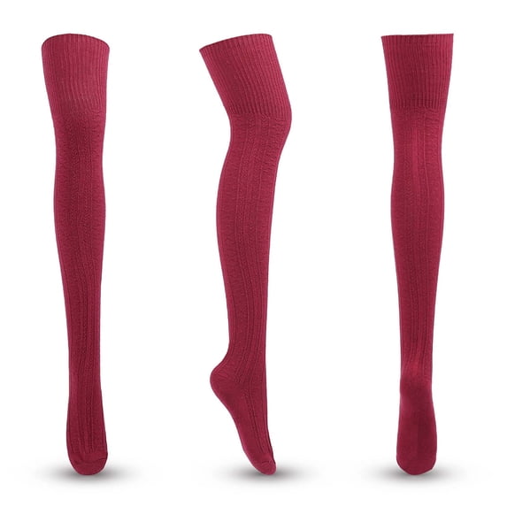 Running Socks Womens Crew New Fall Winter Women Striped Solid Color Cotton Knit Over-the-Knee Stockings Style B-57 Wine One Size