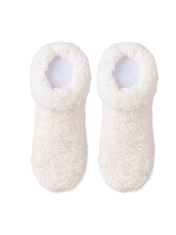 Running Socks Womens Soft Winter Double Layer Fleece‑Cuff Floor Socks, Thick Brushed Non‑Slip Home Slipper‑Socks Women‘s Grip Socks