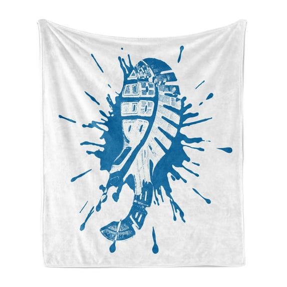 Running Soft Flannel Fleece Blanket, Footwear Print Illustration with a Paint Splash Design Trainers Sole Sneakers, Cozy Plush for Indoor and Outdoor Use, 50" x 70", Sea Blue White, by Ambesonne