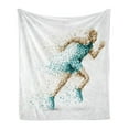 thumbnail image 1 of Running Soft Flannel Fleece Throw Blanket, Man Moving Formed with Small Circular Blots Sportsman, Cozy Plush for Indoor and Outdoor Use, 60" x 80", Seafoam Caramel, by Ambesonne, 1 of 5