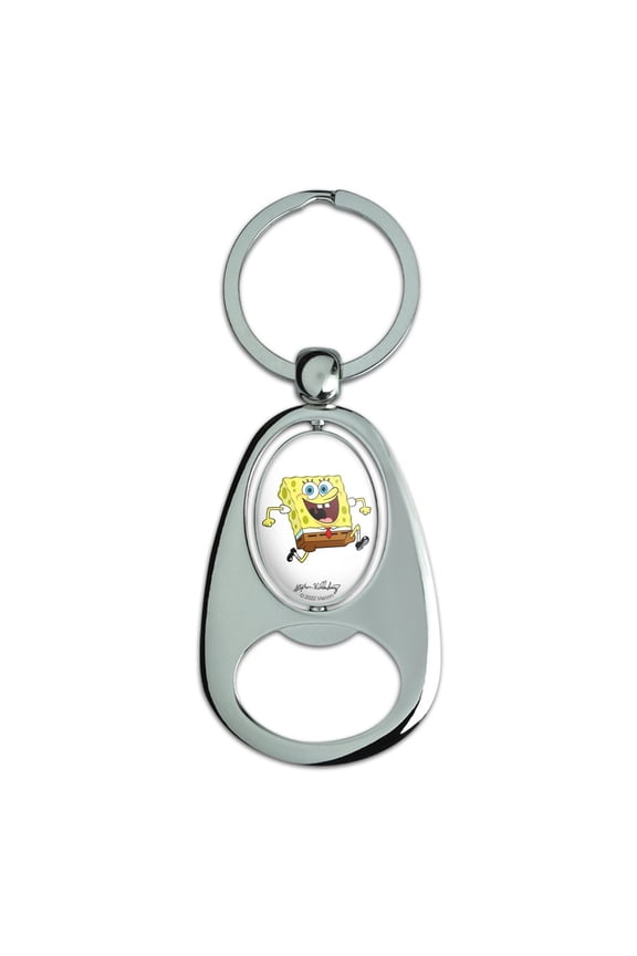 Running SpongeBob Keychain Chrome Metal Spinning Oval Bottle Opener