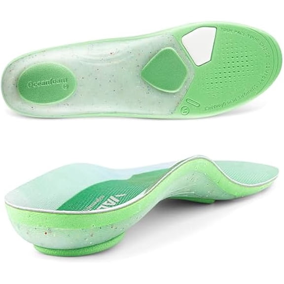 Running Sport Insoles for Men Women - Shock Absorption, Conforms to Foot Contours, Deep Heel Cupping, Rigid Support for Stability - All Day Superior Comfort Ecodasher Lite Insoles- Green - XL