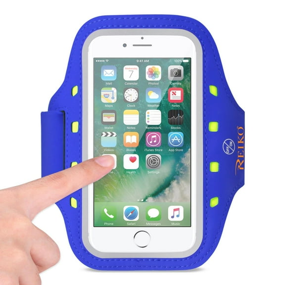 REIKO RUNNING SPORTS ARMBAND FOR IPHONE 7/ 6/ 6S OR 5 INCHES DEVICE WITH LED IN BLUE (5x5 INCHES)