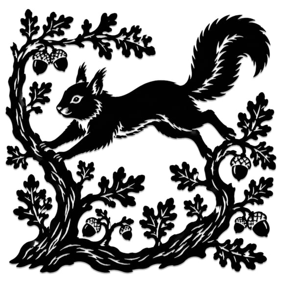 Running Squirrel Oak Tree Metal Wall Art, Metal Signs, Metal Outdoor Decor, WallArt Decor, Rustic Farmhouse Wall Sculpture, Cute Whimsical Home Decoration for Living Room Bedroom