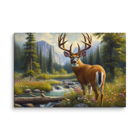 Running Stallion Art On Canvas - Title: A Good Looking Buck (24″×36″)