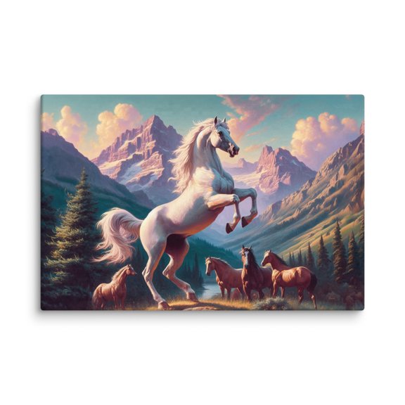Running Stallion Art On Canvas - Title: Silver (24″×36″)