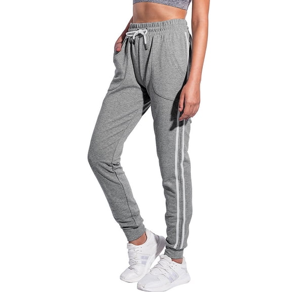 Running Sweatpants for Women Drawstring High Waist Side Stripes Workout Cotton Athletic Lounge with Pockets