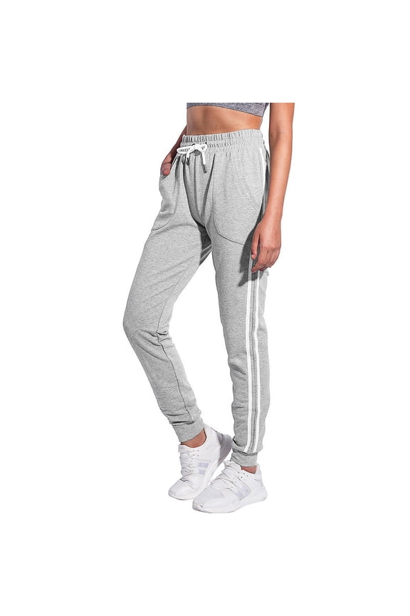Running Sweatpants for Women Drawstring High Waist Side Stripes Workout Cotton Athletic Lounge with Pockets
