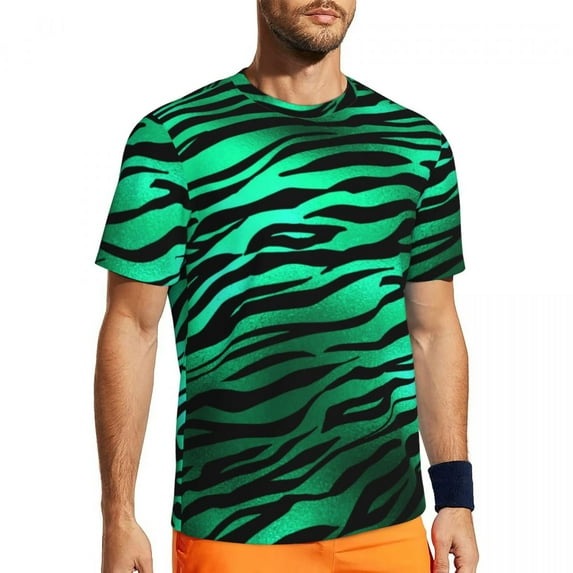 Running T-Shirt For Man Tiger Stripe Striped T Shirts Hip Hop Green Black Lines Summer Tee