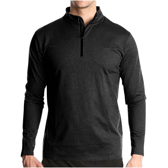 Running T Shirts for Men Quick-Drying Long Sleeve T-Shirts with Zipper Mock Neck Solid Stretchy Slim-Fit Pullover Athletic Workout Tees Tops