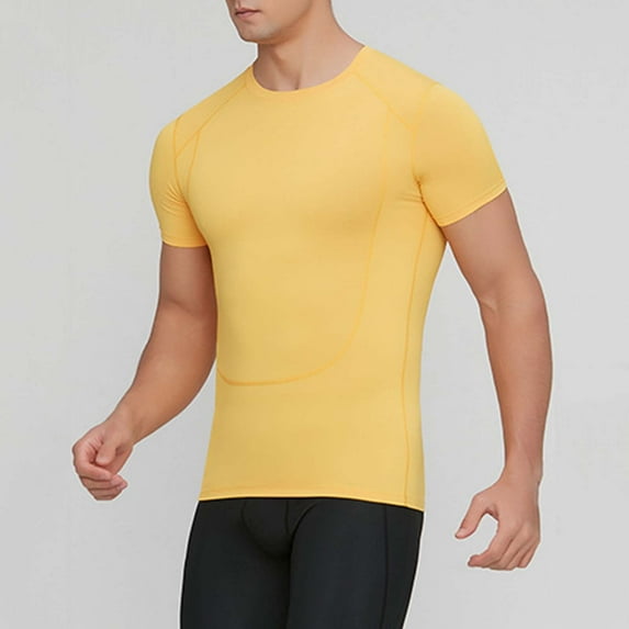 Running T Shirts for Men Quick-Drying Short Sleeve Crewneck Tees Tops Mens Casual Solid Color Pullover Stretchy Slim Gym Athletic Workout Tshirts