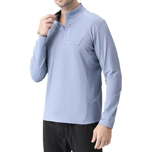 Running T Shirts for Men with Zipper Pocket and Mock Neck Long Sleeve Tops Solid Stretchy Slim Pullover Breathable Athletic Fishing Tshirts Shirt