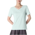thumbnail image 1 of Running Tops for Women V Neck Short Sleeve Athletic Shirts Casual Loose Fitting Workout Basic Tee Tops,Green,S, 1 of 4