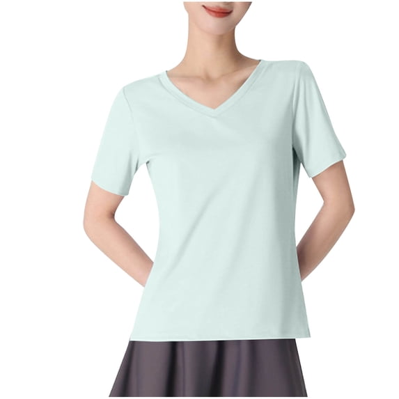 Running Tops for Women V Neck Short Sleeve Athletic Shirts Casual Loose Fitting Workout Basic Tee Tops,Green,S