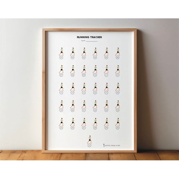 Running Tracker, Running Diary, Monthly Running Log, Jogging, Habit Tracker, Running Journal, Fitness Training Log, Running Gift Wall Art, Modern Wall Decor, 12x18 UNFRAMED