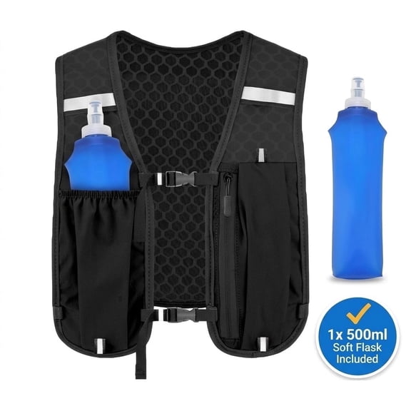 Running Vest, Breathable Multi-Sport Hydration Backpack with 500ml Soft Water Flask