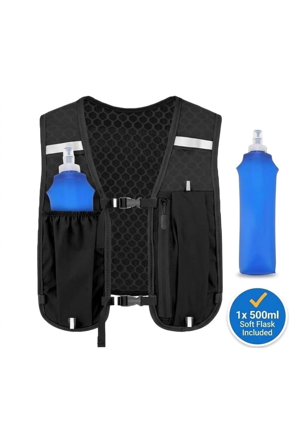 Running Vest, Breathable Multi-Sport Hydration Backpack with 500ml Soft Water Flask