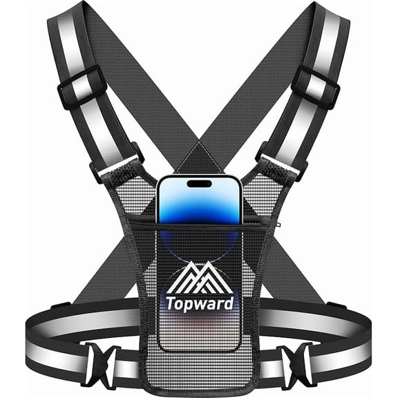 Running Vest Chest Phone Holder for Women Men, Reflective Vest Safety Gear for Dog Walking Cycling - Adjustable Waist/Shoulder