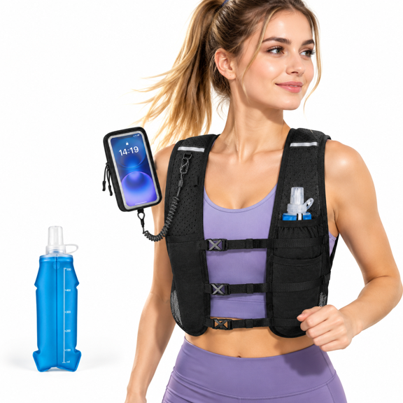Running Vest For Women Men Hydration With Soft Flask & Phone Holder