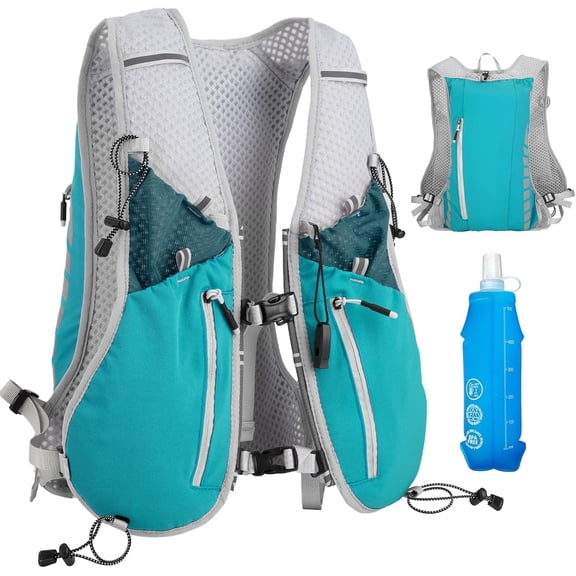 Running Vest for Men Women, Running Vest Backpack, Lightweight Pack with 500ml Soft Flask, Adjustable Chest Straps and Reflective Running Hydration Vest for Running Hiking Cycling Camping