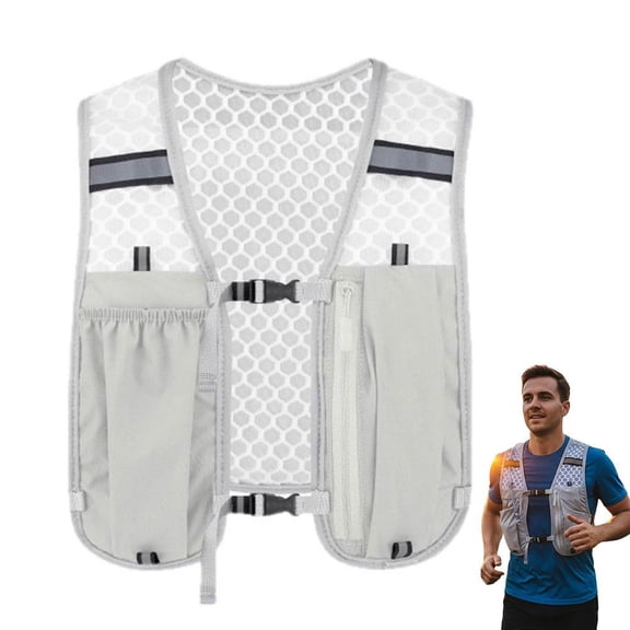 Running Vest Phone Holder, Reflective Running Chest Pack, Adjustable Chest Straps Running Hydration Vest, Lightweight Reflective Hydration Backpack for Men & Women - Gray