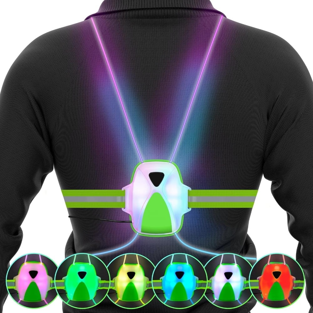 Running Vest, Running Light for Runners, Safety Reflective Running Gear for Men Women, 6 Multicolor, USB Rechargeable, Waterproof, LED Light Vest for Night Running, Walking, Jogging