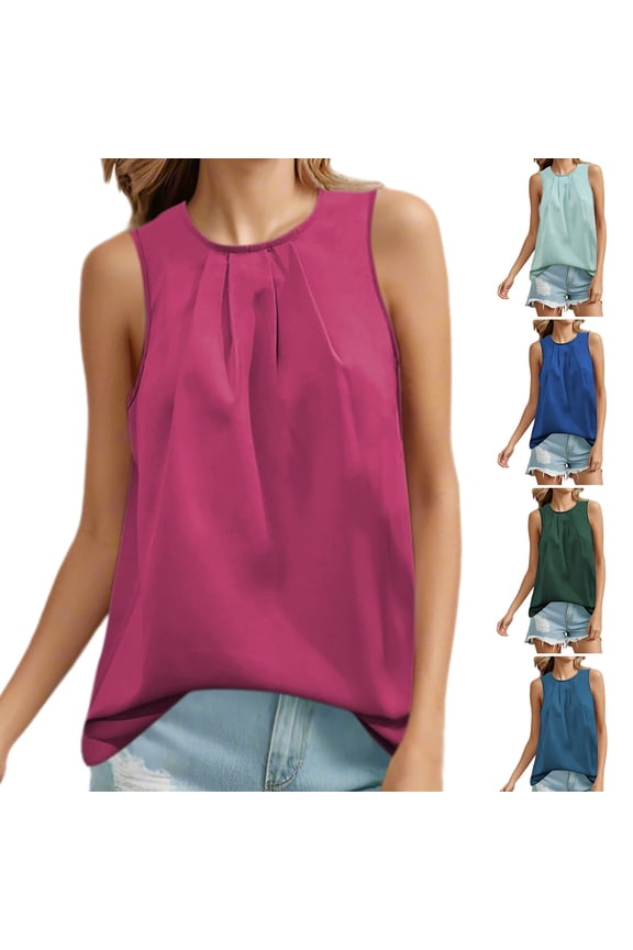 Running Vest Shirts For Women Crew Neck Basic Sleeveless Shirts Trendy 2026 Fashion Women's Casual Round Neck Sleeveless T-Shirt Summer Blue M