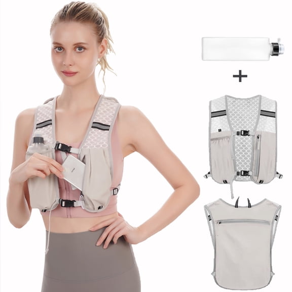 Running Vest for Women Men, Adjustable Chest Straps Running Hydration Vest with 300ml Soft Bottle, Lightweight Reflective Hydration Backpack for Marathon