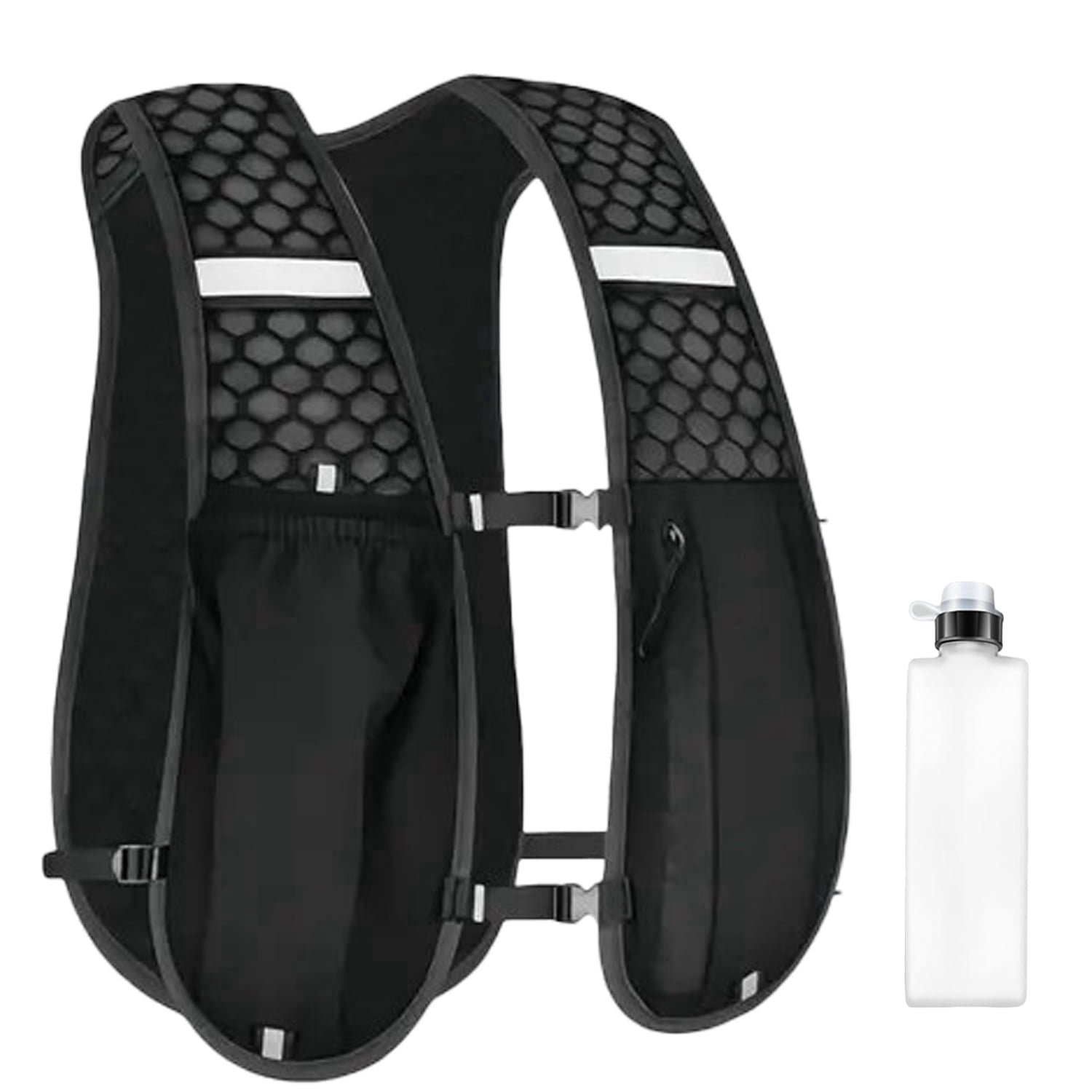 Running Vest for Women Men, Adjustable Chest Straps Running Hydration Vest with 300ml Soft Bottle, Lightweight Reflective Hydration Backpack for Marathon